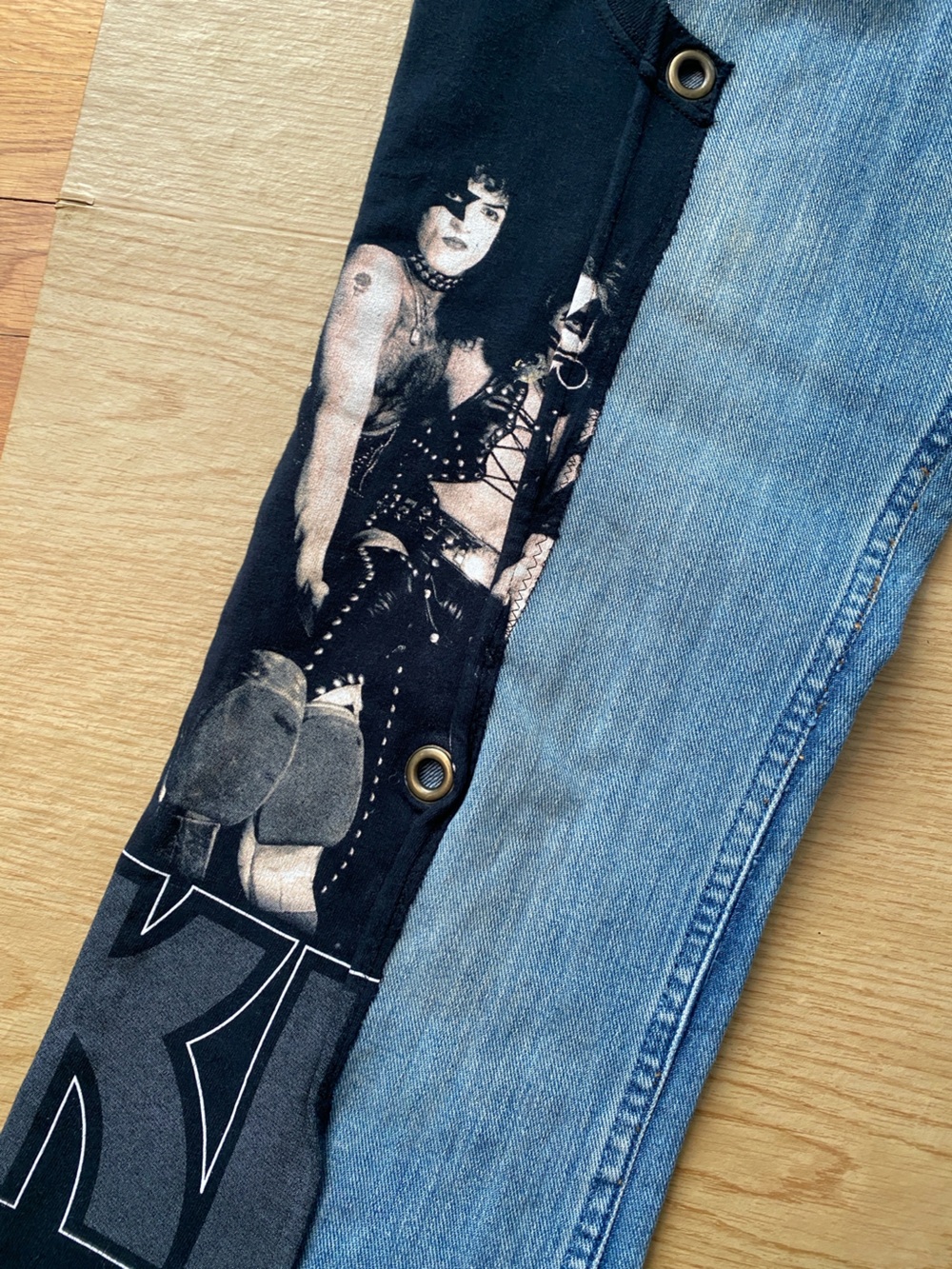 BobbyDay Reworked Denim with Band KISS Graphic TEE Panel Preloved HALLOWEEN